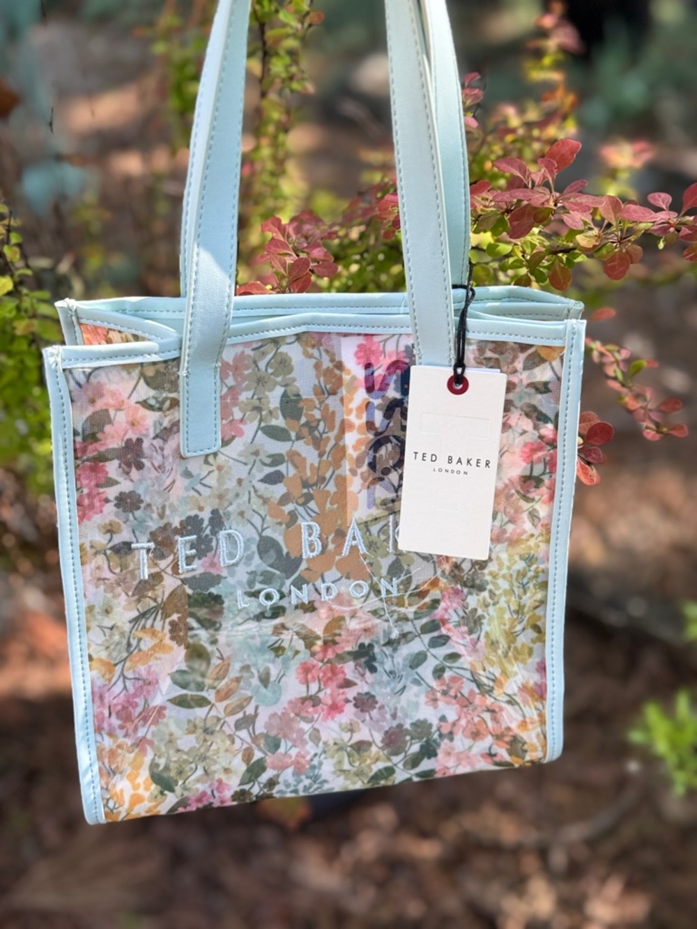 Ted Baker Pastel Floral Mesh Tote with Light Blue Trim